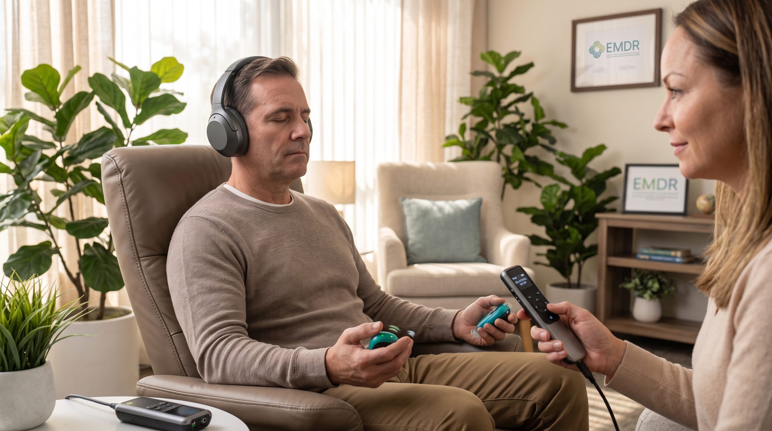 Therapist supporting a client during an EMDR session in Yuba City